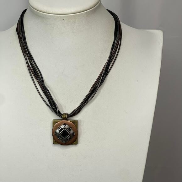 Chico's pendant necklace signed costume jewelry mixed metals on cord - Picture 5 of 16